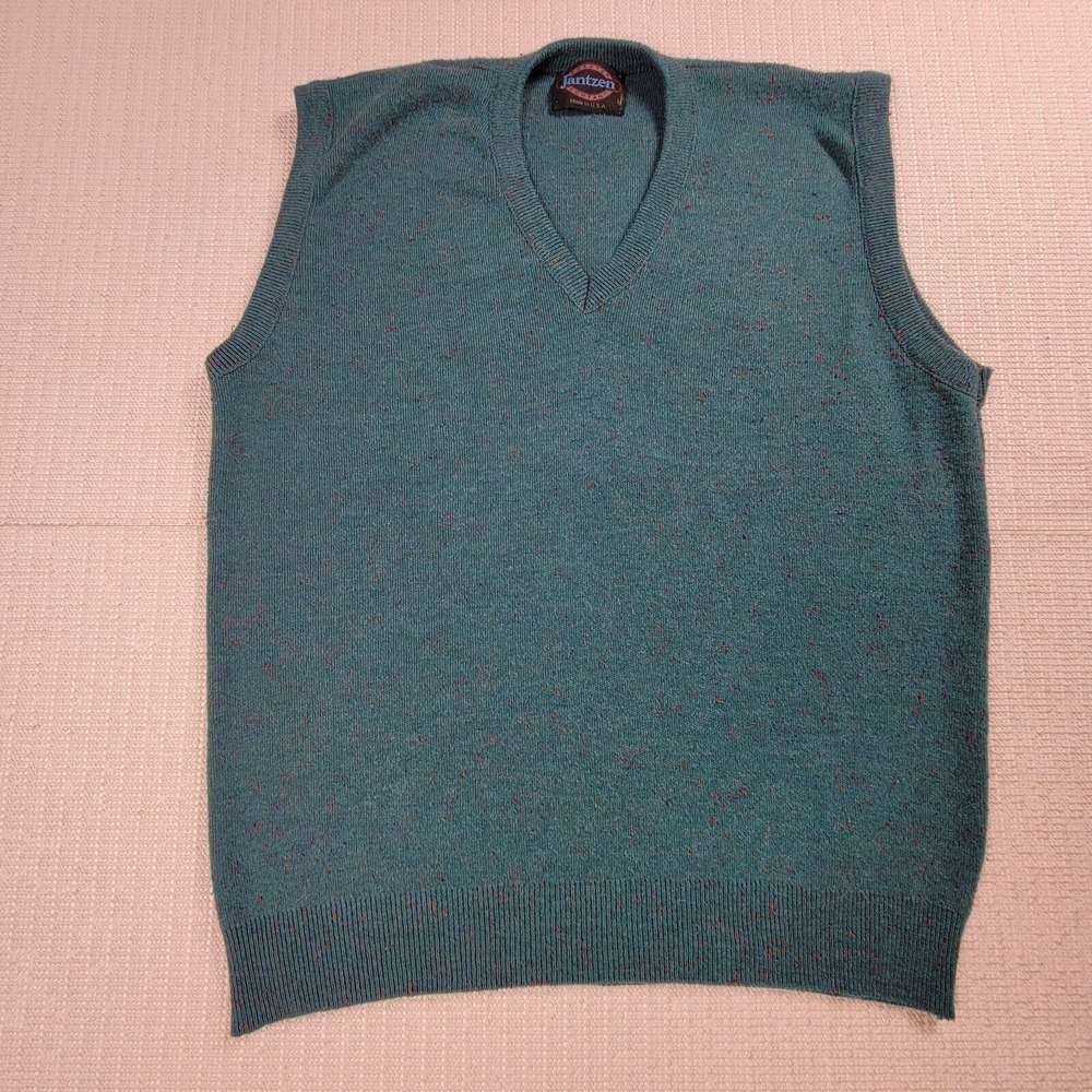 VTG Jantzen Sweater Vest 100% Orlon Acrylic Teal Confetti‎ USA Men's Medium